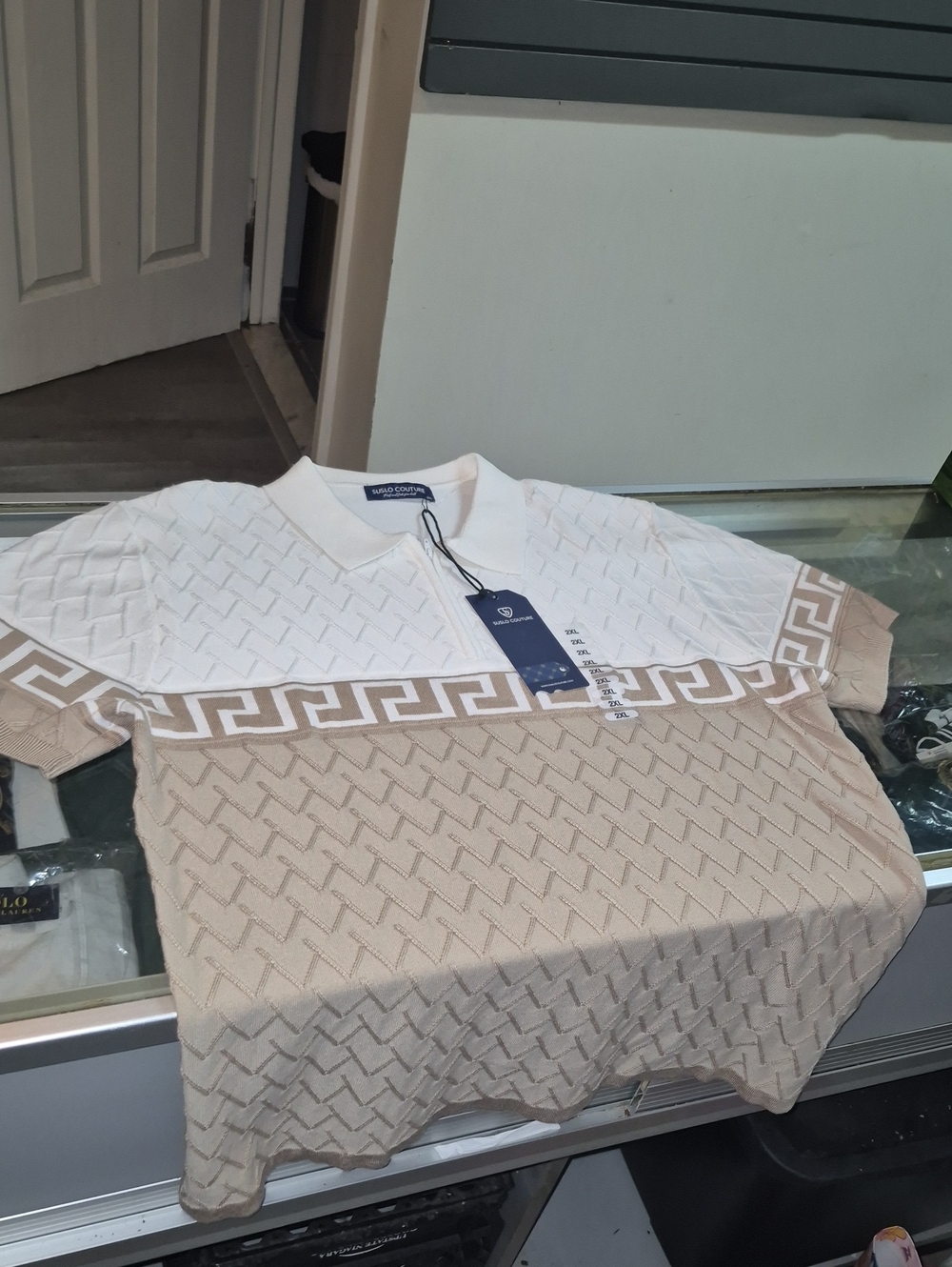 Men's Two-Tone Zip-Up Knit Sweater - Beige & White
